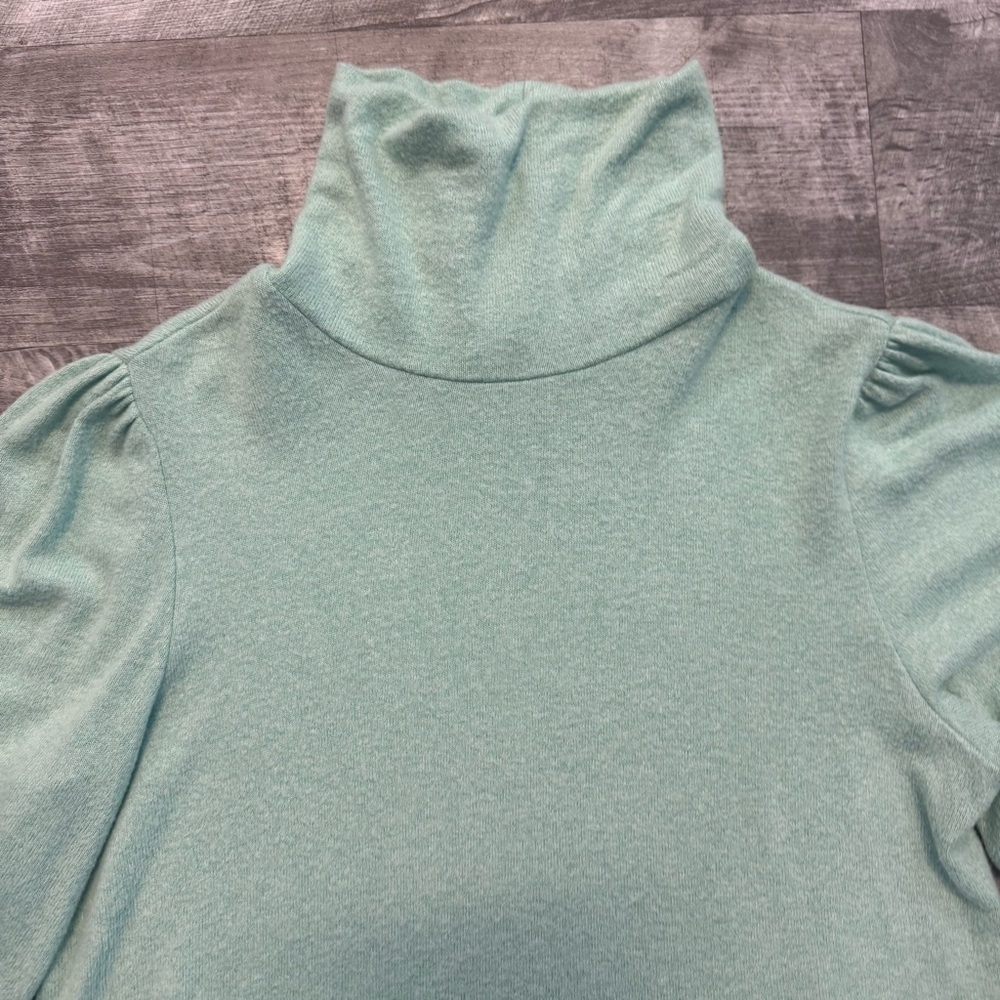 Anthoropologie Puff Balloon Sleeve Turtleneck Mint Green Sweater Womens Sz. S - Picture 4 of 9
